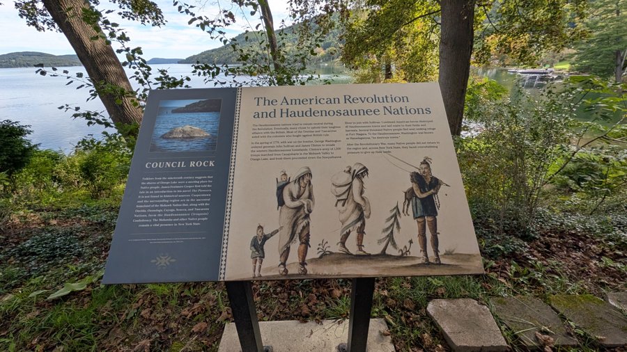 Interpretive sign beside the lake