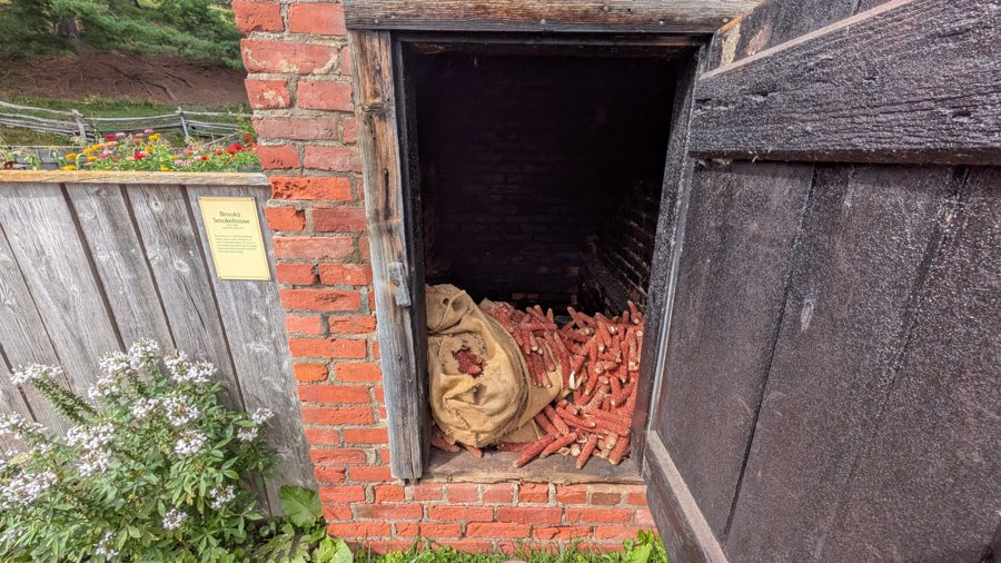 Open brick oven with a fire inside